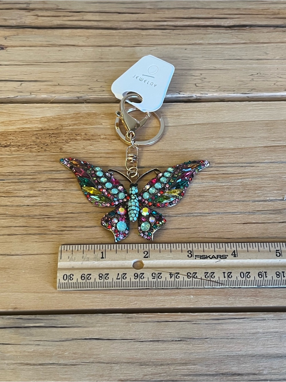 Multicolor Rhinestone Butterfly Bag Charm/Keyring - Gold Hardware - Picture 5 of 6